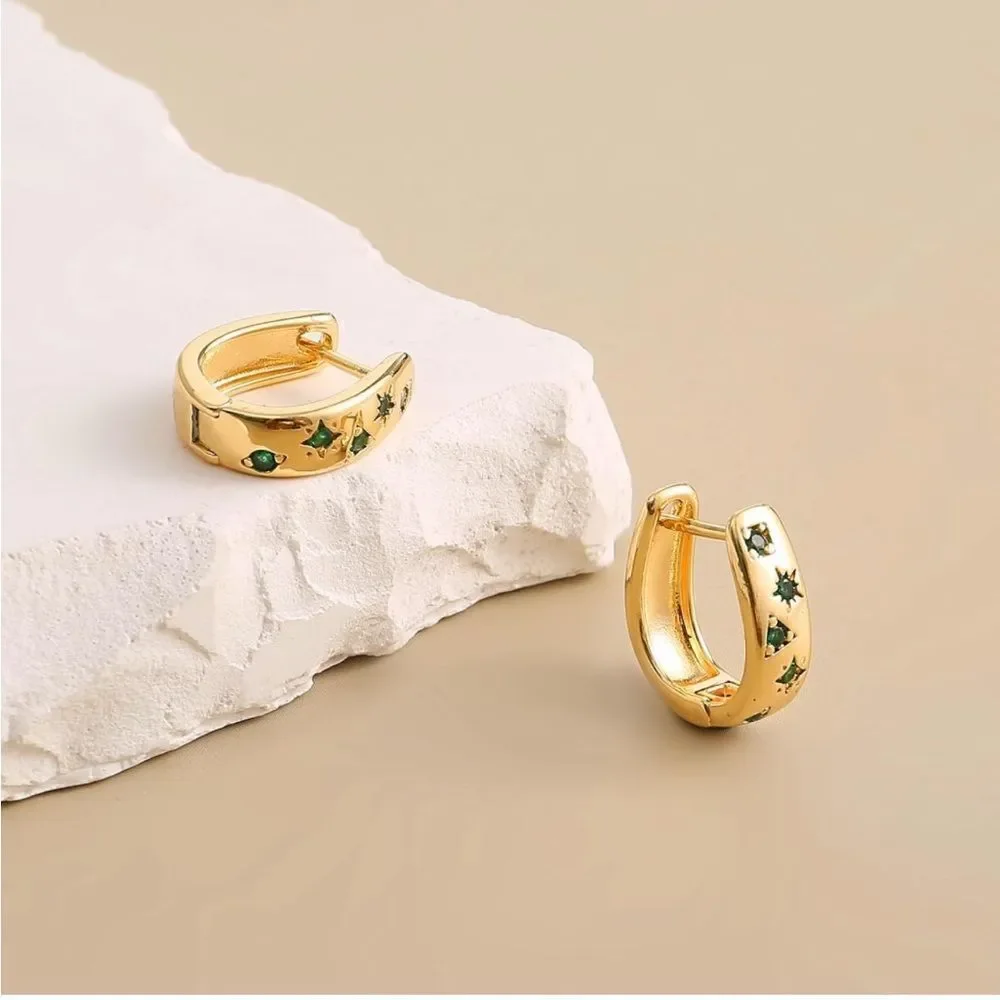 Chunky cubic zirconia hoop huggie earrings